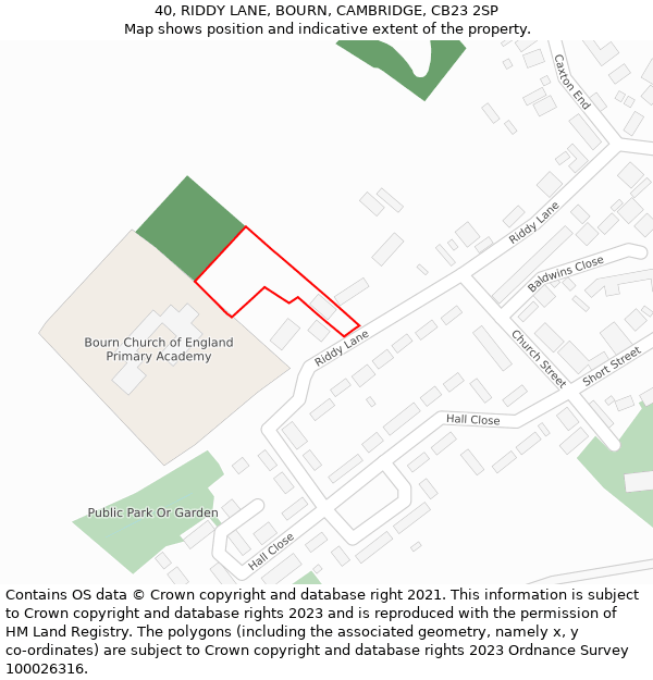 40, RIDDY LANE, BOURN, CAMBRIDGE, CB23 2SP: Location map and indicative extent of plot