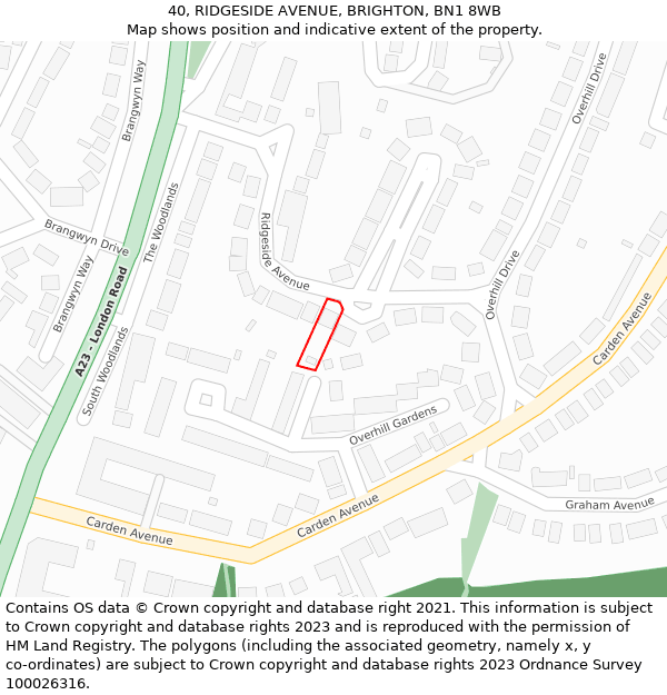 40, RIDGESIDE AVENUE, BRIGHTON, BN1 8WB: Location map and indicative extent of plot