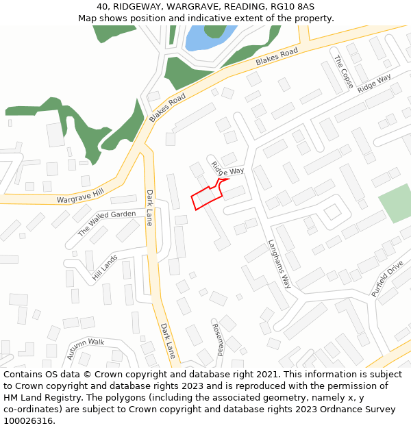 40, RIDGEWAY, WARGRAVE, READING, RG10 8AS: Location map and indicative extent of plot