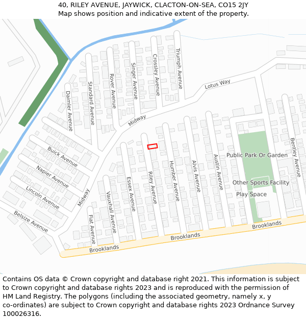 40, RILEY AVENUE, JAYWICK, CLACTON-ON-SEA, CO15 2JY: Location map and indicative extent of plot