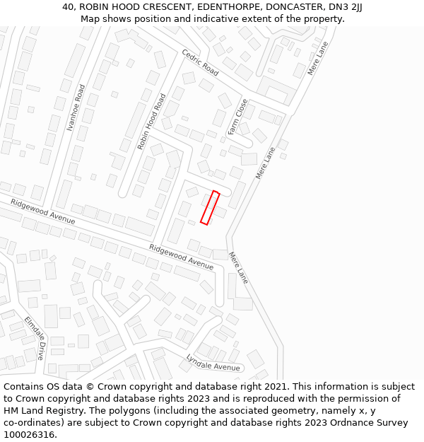 40, ROBIN HOOD CRESCENT, EDENTHORPE, DONCASTER, DN3 2JJ: Location map and indicative extent of plot