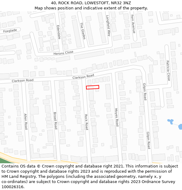 40, ROCK ROAD, LOWESTOFT, NR32 3NZ: Location map and indicative extent of plot