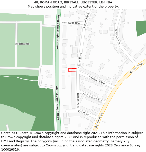 40, ROMAN ROAD, BIRSTALL, LEICESTER, LE4 4BA: Location map and indicative extent of plot