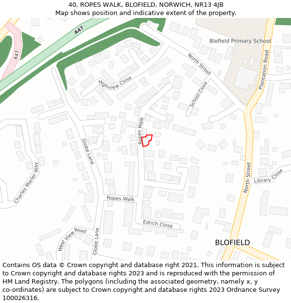 40, ROPES WALK, BLOFIELD, NORWICH, NR13 4JB: Location map and indicative extent of plot