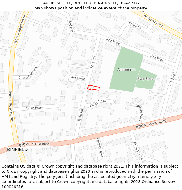 40, ROSE HILL, BINFIELD, BRACKNELL, RG42 5LG: Location map and indicative extent of plot