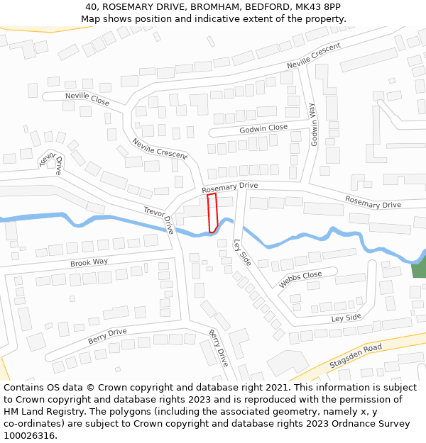 40, ROSEMARY DRIVE, BROMHAM, BEDFORD, MK43 8PP: Location map and indicative extent of plot