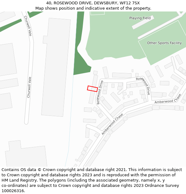 40, ROSEWOOD DRIVE, DEWSBURY, WF12 7SX: Location map and indicative extent of plot