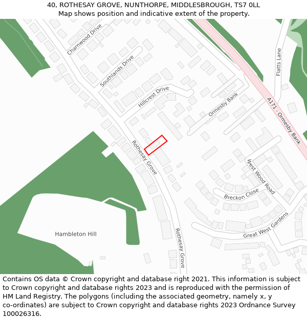 40, ROTHESAY GROVE, NUNTHORPE, MIDDLESBROUGH, TS7 0LL: Location map and indicative extent of plot