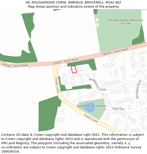 40, ROUGHGROVE COPSE, BINFIELD, BRACKNELL, RG42 4EZ: Location map and indicative extent of plot