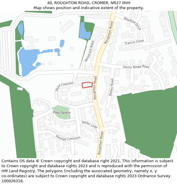 40, ROUGHTON ROAD, CROMER, NR27 0HH: Location map and indicative extent of plot