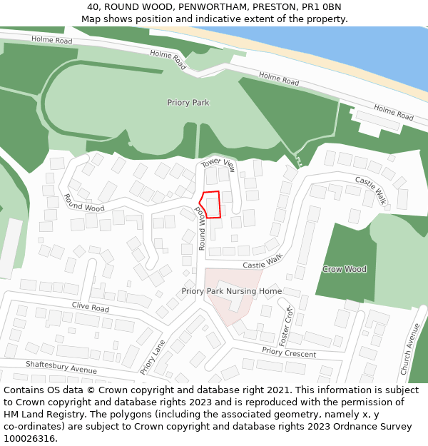 40, ROUND WOOD, PENWORTHAM, PRESTON, PR1 0BN: Location map and indicative extent of plot