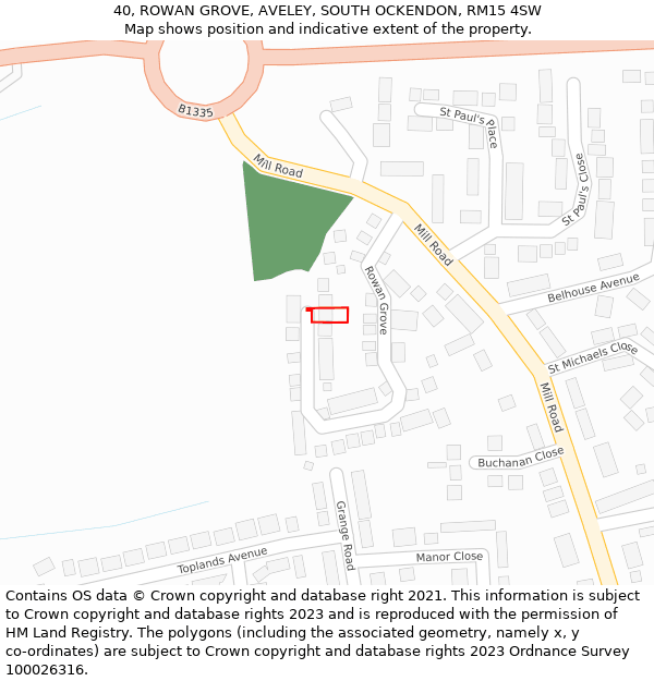 40, ROWAN GROVE, AVELEY, SOUTH OCKENDON, RM15 4SW: Location map and indicative extent of plot