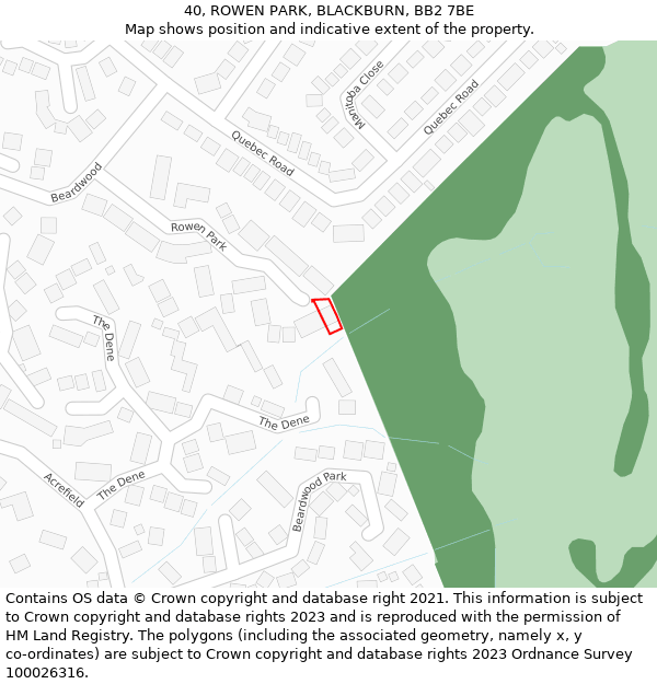 40, ROWEN PARK, BLACKBURN, BB2 7BE: Location map and indicative extent of plot