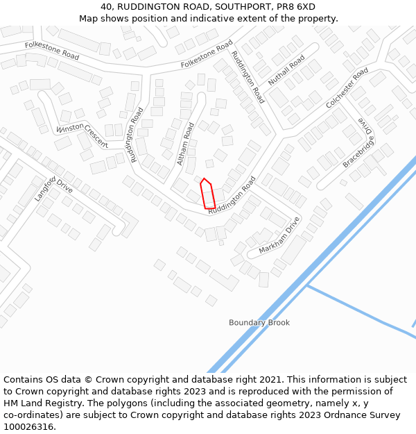 40, RUDDINGTON ROAD, SOUTHPORT, PR8 6XD: Location map and indicative extent of plot