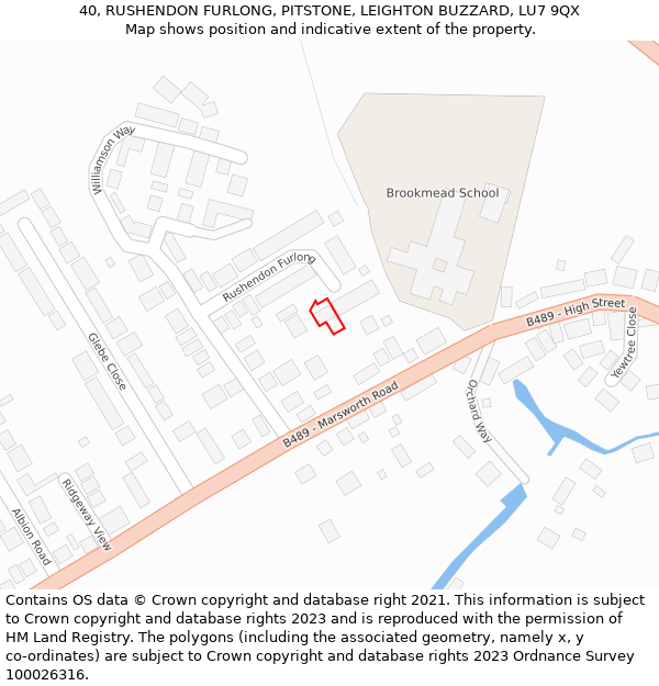 40, RUSHENDON FURLONG, PITSTONE, LEIGHTON BUZZARD, LU7 9QX: Location map and indicative extent of plot