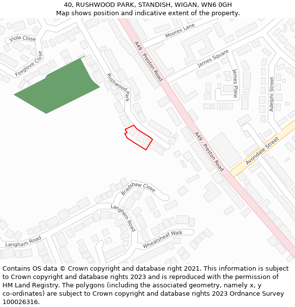 40, RUSHWOOD PARK, STANDISH, WIGAN, WN6 0GH: Location map and indicative extent of plot