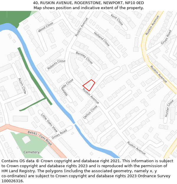 40, RUSKIN AVENUE, ROGERSTONE, NEWPORT, NP10 0ED: Location map and indicative extent of plot