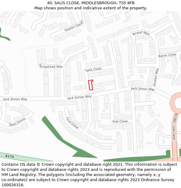 40, SALIS CLOSE, MIDDLESBROUGH, TS5 8FB: Location map and indicative extent of plot