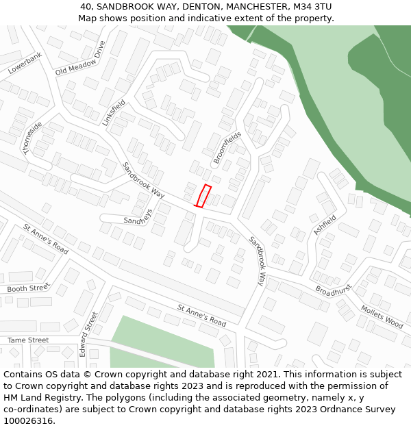 40, SANDBROOK WAY, DENTON, MANCHESTER, M34 3TU: Location map and indicative extent of plot