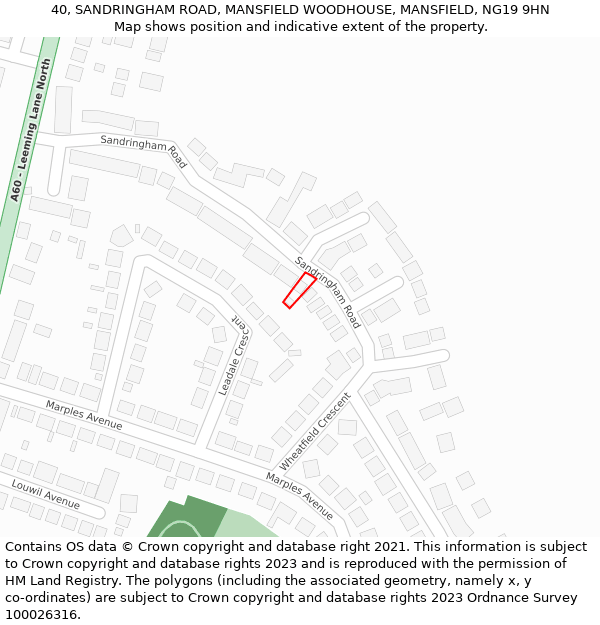 40, SANDRINGHAM ROAD, MANSFIELD WOODHOUSE, MANSFIELD, NG19 9HN: Location map and indicative extent of plot