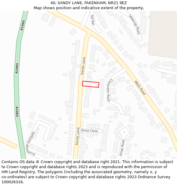 40, SANDY LANE, FAKENHAM, NR21 9EZ: Location map and indicative extent of plot