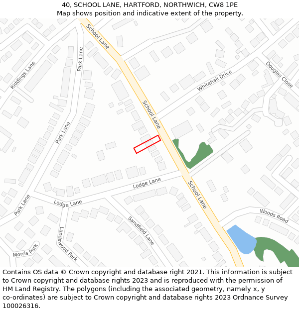 40, SCHOOL LANE, HARTFORD, NORTHWICH, CW8 1PE: Location map and indicative extent of plot