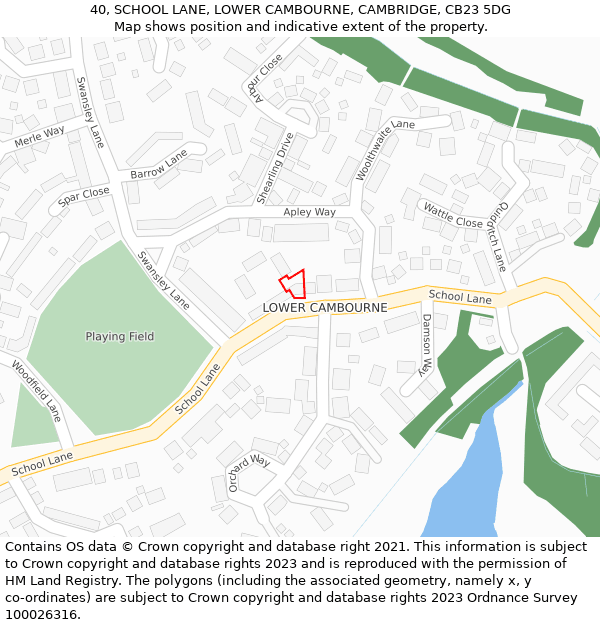 40, SCHOOL LANE, LOWER CAMBOURNE, CAMBRIDGE, CB23 5DG: Location map and indicative extent of plot