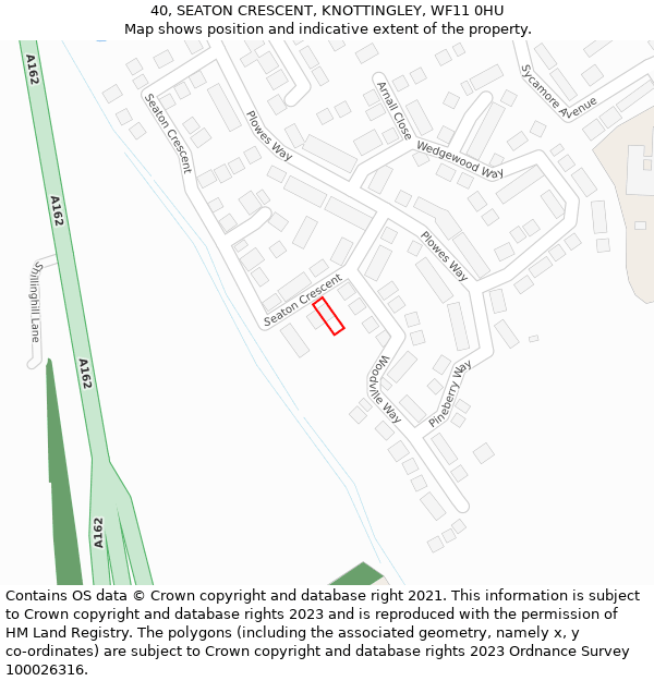 40, SEATON CRESCENT, KNOTTINGLEY, WF11 0HU: Location map and indicative extent of plot