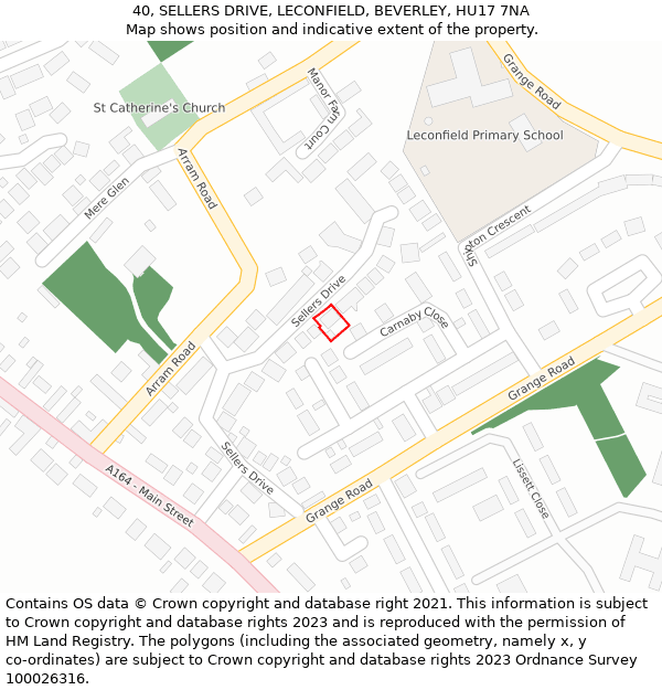 40, SELLERS DRIVE, LECONFIELD, BEVERLEY, HU17 7NA: Location map and indicative extent of plot