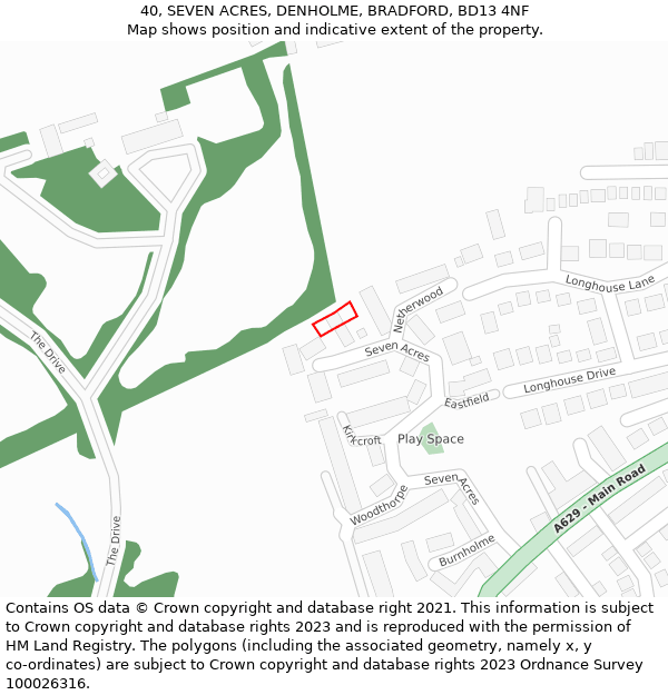 40, SEVEN ACRES, DENHOLME, BRADFORD, BD13 4NF: Location map and indicative extent of plot