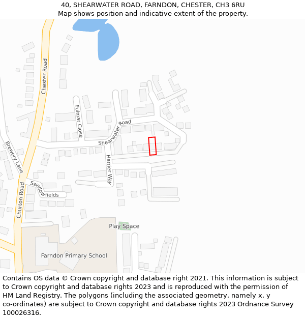 40, SHEARWATER ROAD, FARNDON, CHESTER, CH3 6RU: Location map and indicative extent of plot