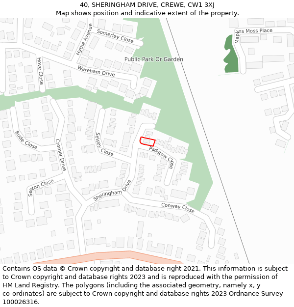 40, SHERINGHAM DRIVE, CREWE, CW1 3XJ: Location map and indicative extent of plot