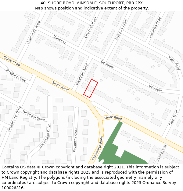 40, SHORE ROAD, AINSDALE, SOUTHPORT, PR8 2PX: Location map and indicative extent of plot