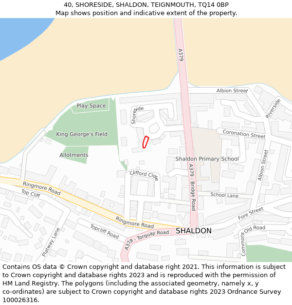 40, SHORESIDE, SHALDON, TEIGNMOUTH, TQ14 0BP: Location map and indicative extent of plot