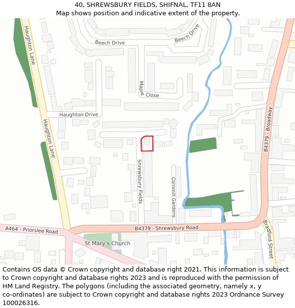 40, SHREWSBURY FIELDS, SHIFNAL, TF11 8AN: Location map and indicative extent of plot