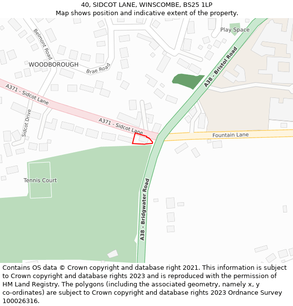 40, SIDCOT LANE, WINSCOMBE, BS25 1LP: Location map and indicative extent of plot