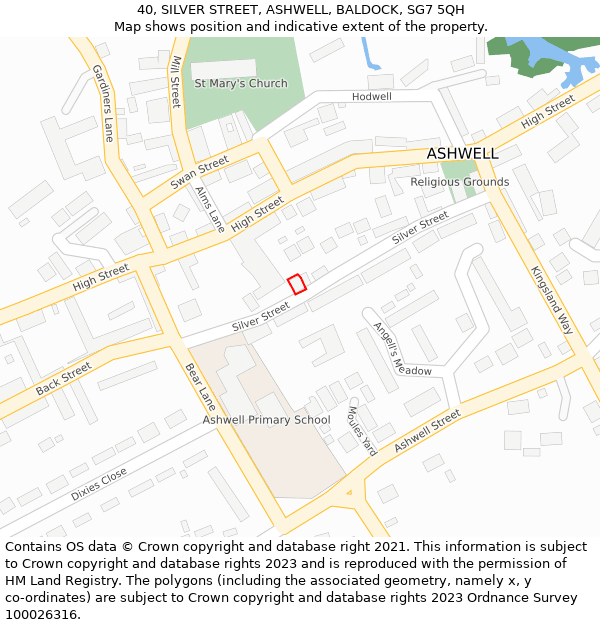 40, SILVER STREET, ASHWELL, BALDOCK, SG7 5QH: Location map and indicative extent of plot