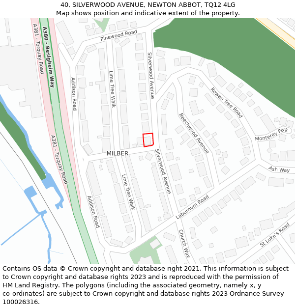 40, SILVERWOOD AVENUE, NEWTON ABBOT, TQ12 4LG: Location map and indicative extent of plot