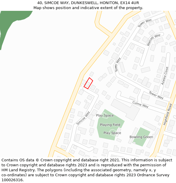 40, SIMCOE WAY, DUNKESWELL, HONITON, EX14 4UR: Location map and indicative extent of plot