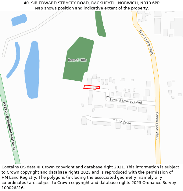 40, SIR EDWARD STRACEY ROAD, RACKHEATH, NORWICH, NR13 6PP: Location map and indicative extent of plot