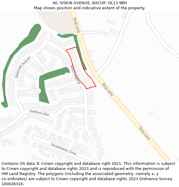 40, SISKIN AVENUE, BACUP, OL13 9BH: Location map and indicative extent of plot