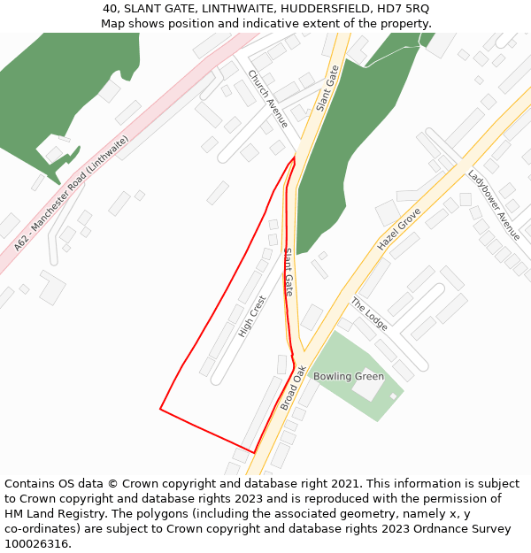 40, SLANT GATE, LINTHWAITE, HUDDERSFIELD, HD7 5RQ: Location map and indicative extent of plot