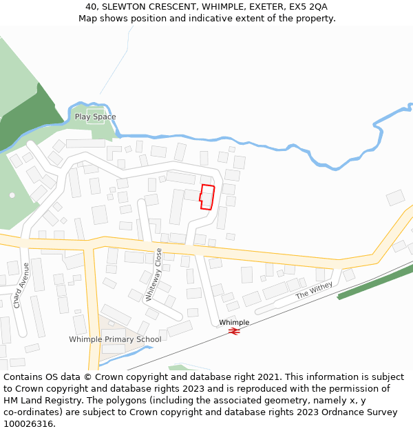 40, SLEWTON CRESCENT, WHIMPLE, EXETER, EX5 2QA: Location map and indicative extent of plot