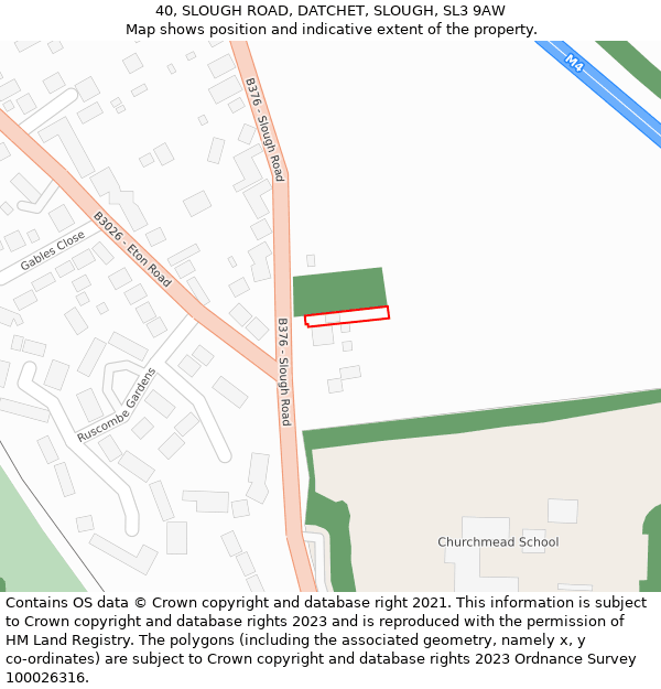 40, SLOUGH ROAD, DATCHET, SLOUGH, SL3 9AW: Location map and indicative extent of plot