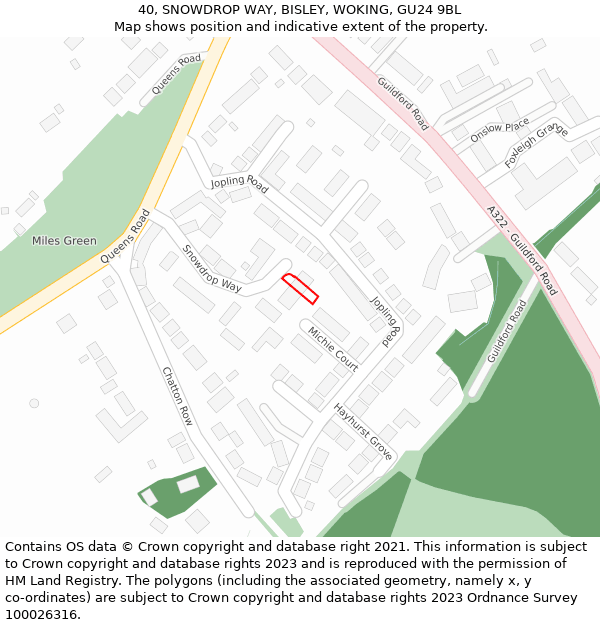 40, SNOWDROP WAY, BISLEY, WOKING, GU24 9BL: Location map and indicative extent of plot