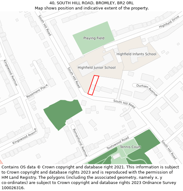 40, SOUTH HILL ROAD, BROMLEY, BR2 0RL: Location map and indicative extent of plot