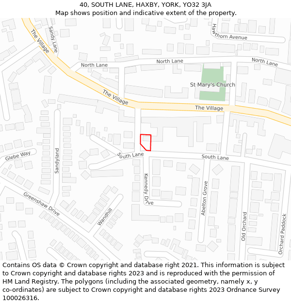 40, SOUTH LANE, HAXBY, YORK, YO32 3JA: Location map and indicative extent of plot