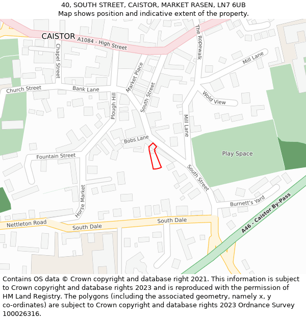 40, SOUTH STREET, CAISTOR, MARKET RASEN, LN7 6UB: Location map and indicative extent of plot