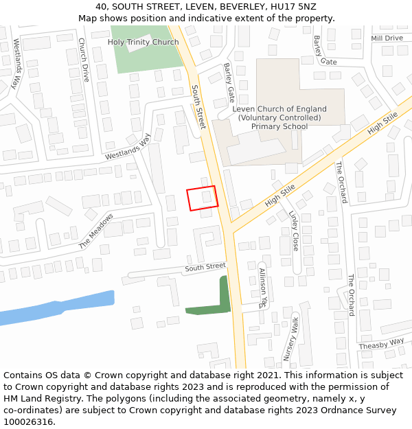 40, SOUTH STREET, LEVEN, BEVERLEY, HU17 5NZ: Location map and indicative extent of plot