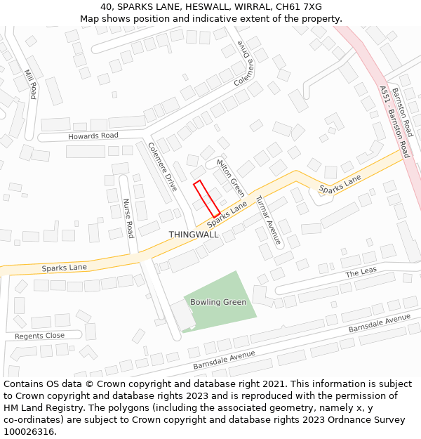 40, SPARKS LANE, HESWALL, WIRRAL, CH61 7XG: Location map and indicative extent of plot